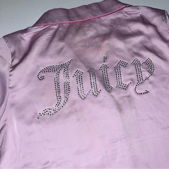 Nwt juicy couture baby pink satin pajamas set with rhinestone logo size M - Picture 10 of 11